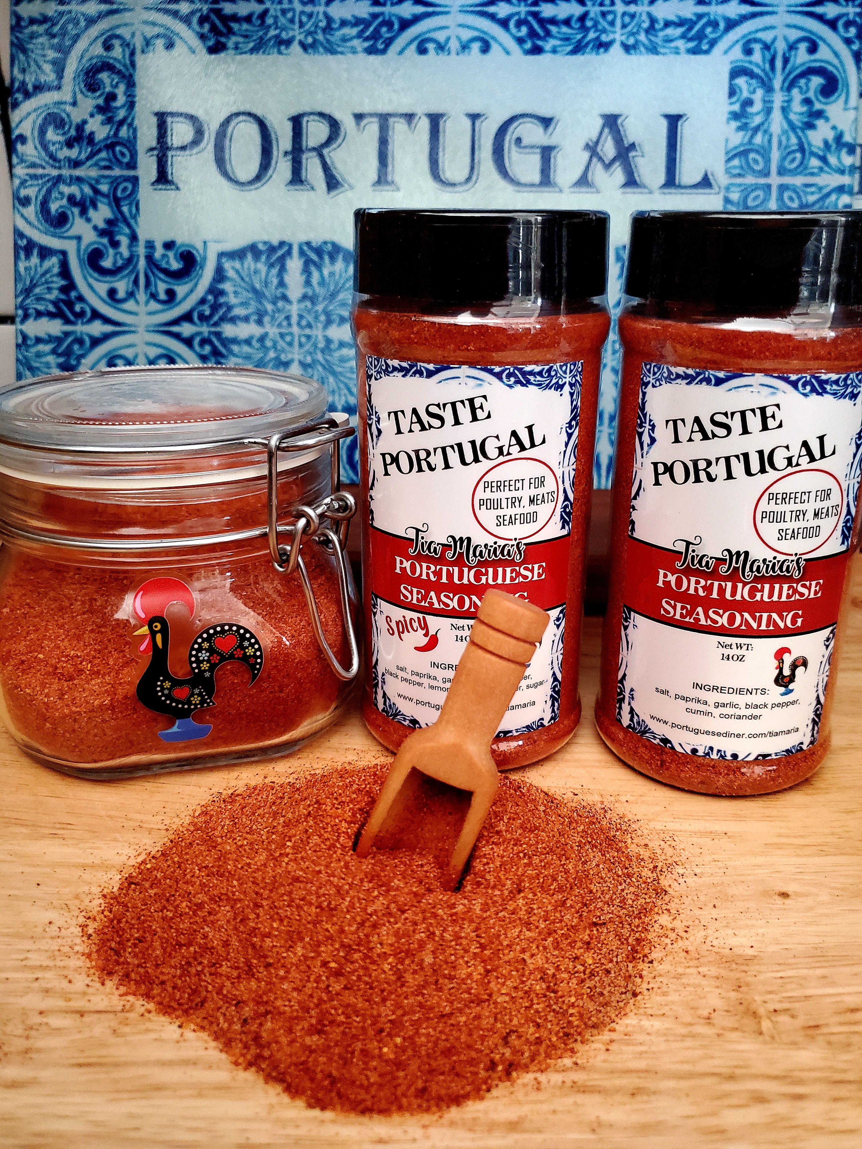 BUY NOW: TASTE PORTUGAL SEASONING – ETSY SHOP – FREE SHIPPING IN USA Taste Portugal with our set of 2 custom blend of seasonings that will bring the flavors of Portugal to all of your recipes. Use on poultry, meats, seafood and even vegetables. Add a “spicy” kick with the red chili pepper spicy blend. So convenient to use 