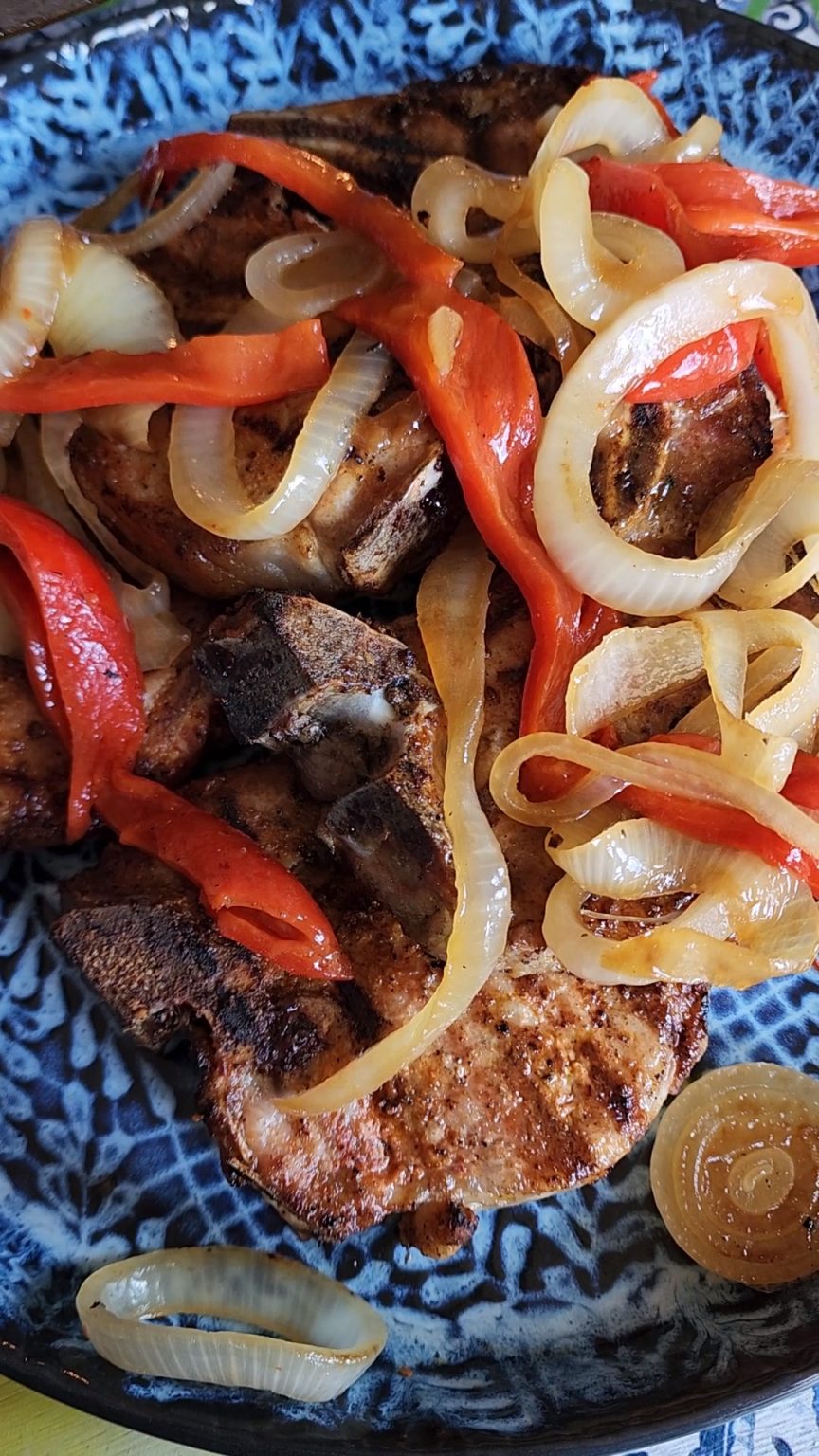 Grilled Pork Chops with Onions & Peppers – Tia Maria's Blog - Food ...